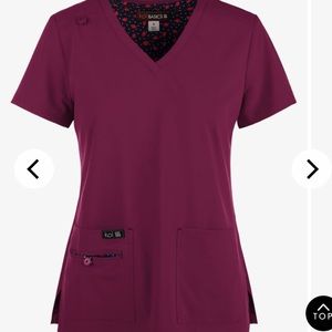 koi Basics Becca Women's 4-Pocket STRETCH V-Neck Scrub Top- wine